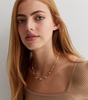 New Look Gold Diamante Textured Chain Necklace